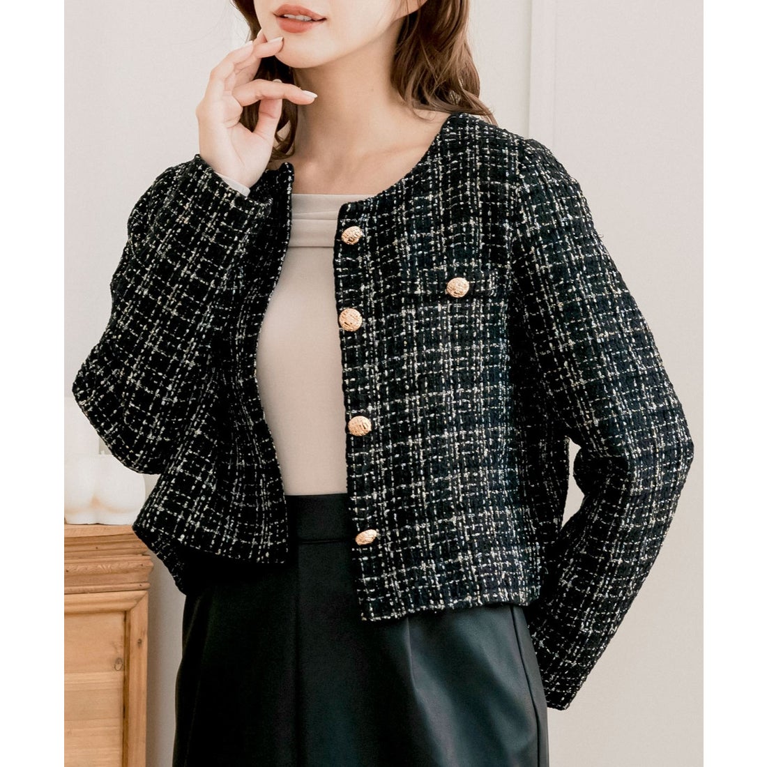 ジュリアブティック JULIA BOUTIQUE ノーカラーツイードジャケット
