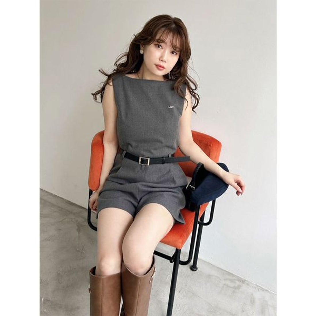 リリーブラウン LILY BROWN ベルト付きミニロンパース （GRY