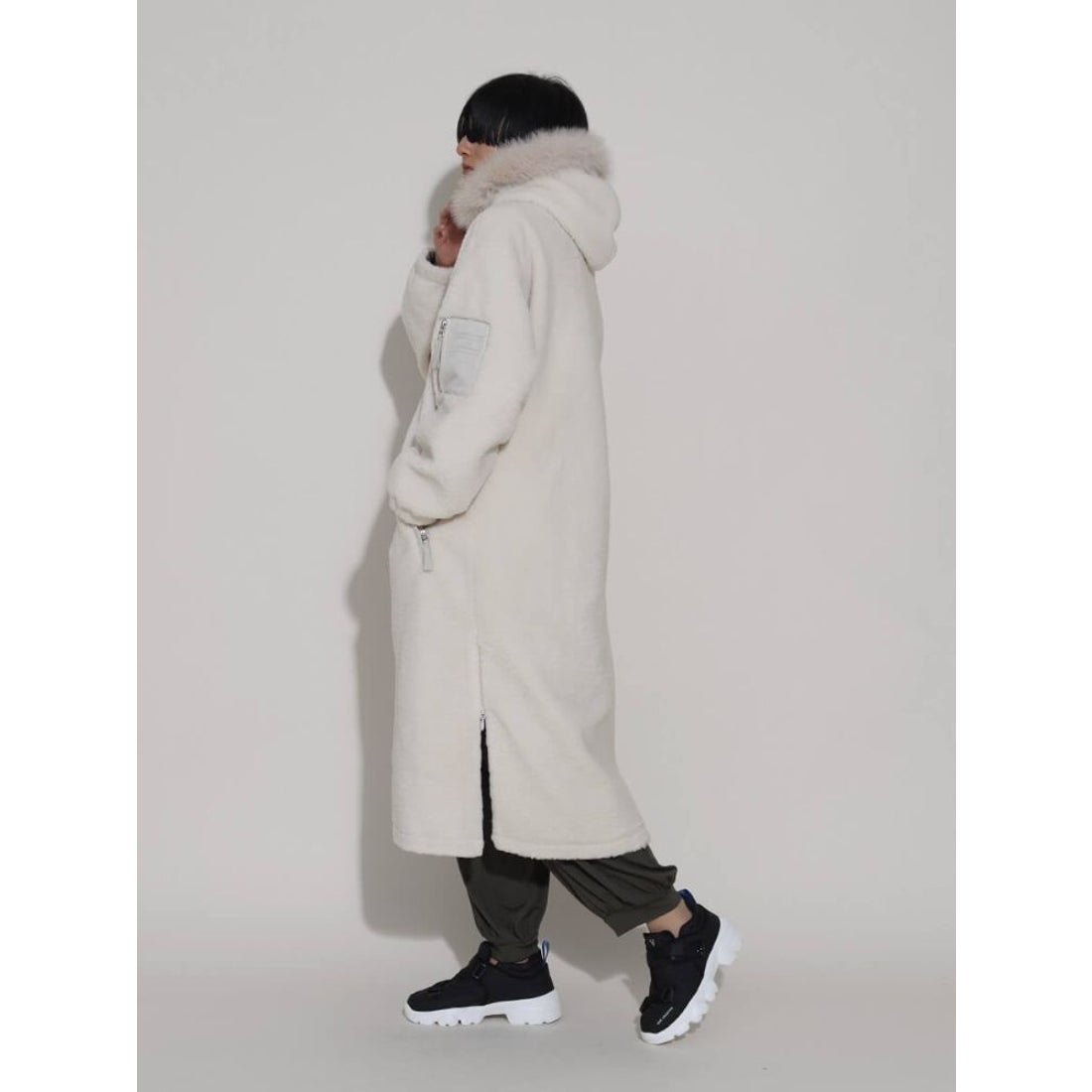 ラシュッド LASUD ファーフーデッドボアコート （ブラック