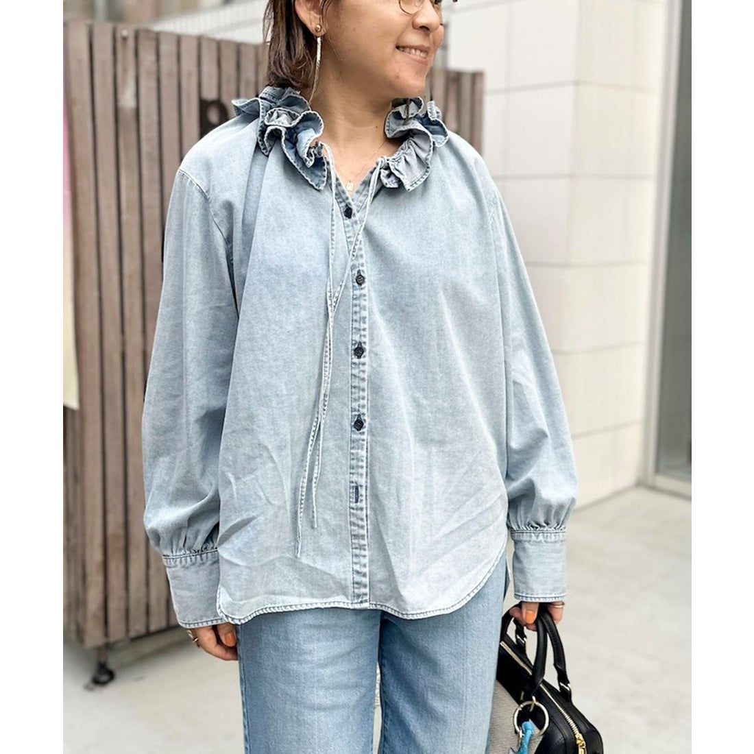 リエミラー Rie Miller 【RM denim】フリルギャザーデニムブラウス