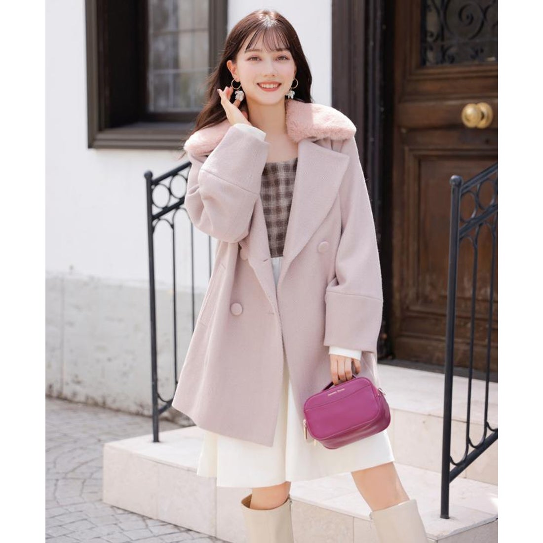 ウィルセレクション WILLSELECTION ヘリンボーンファー付きコート