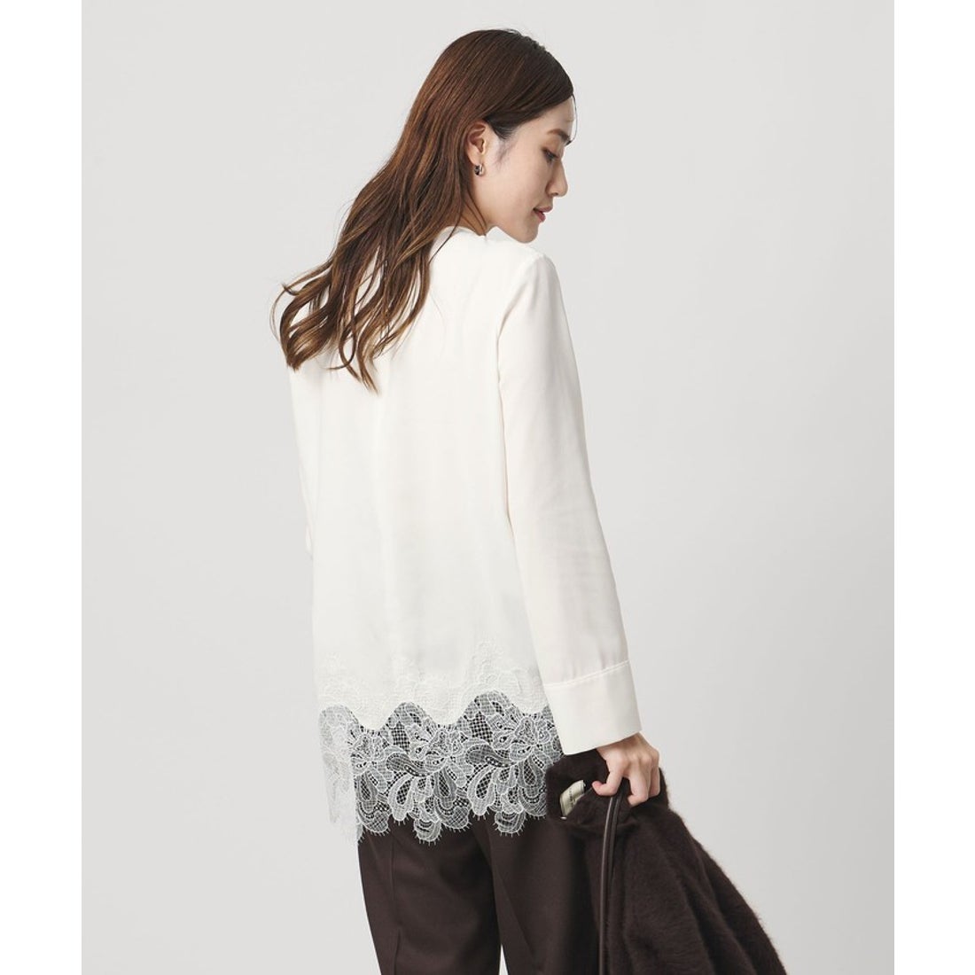 UNITED ARROWS バックサテン レースコンビ ブラウス ‐ウォッシャブル