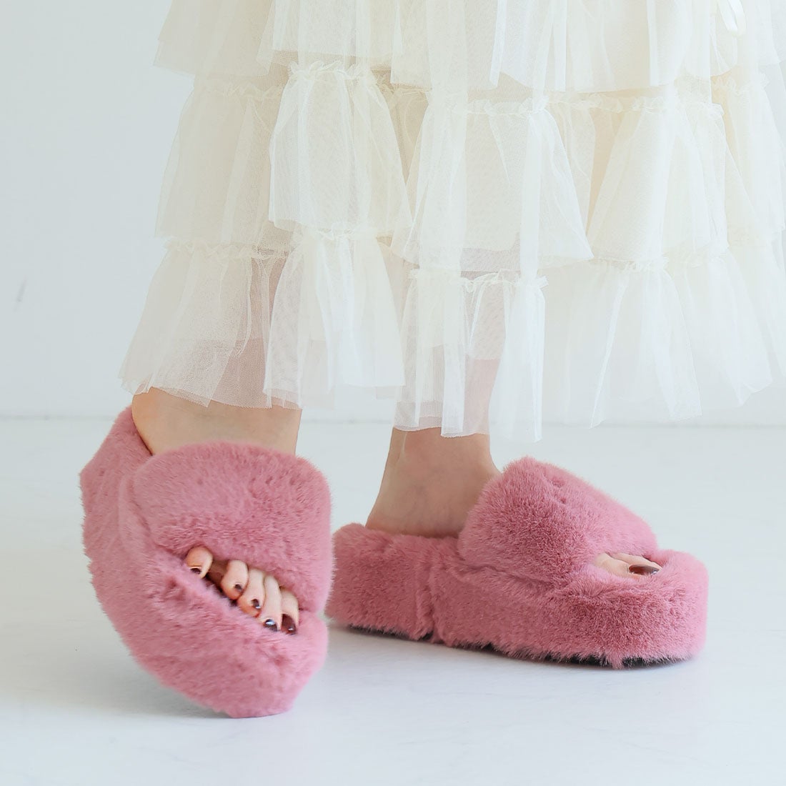ヴィヴィアン VIVIAN ふわふわファー厚底スリッパサンダル （ピンク