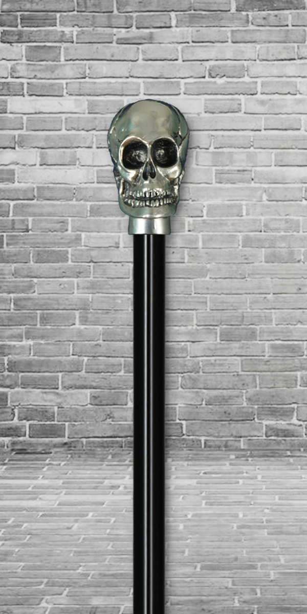 イタリア製シルバーメッキアニマルハンドルステッキ 骸骨（スカル
