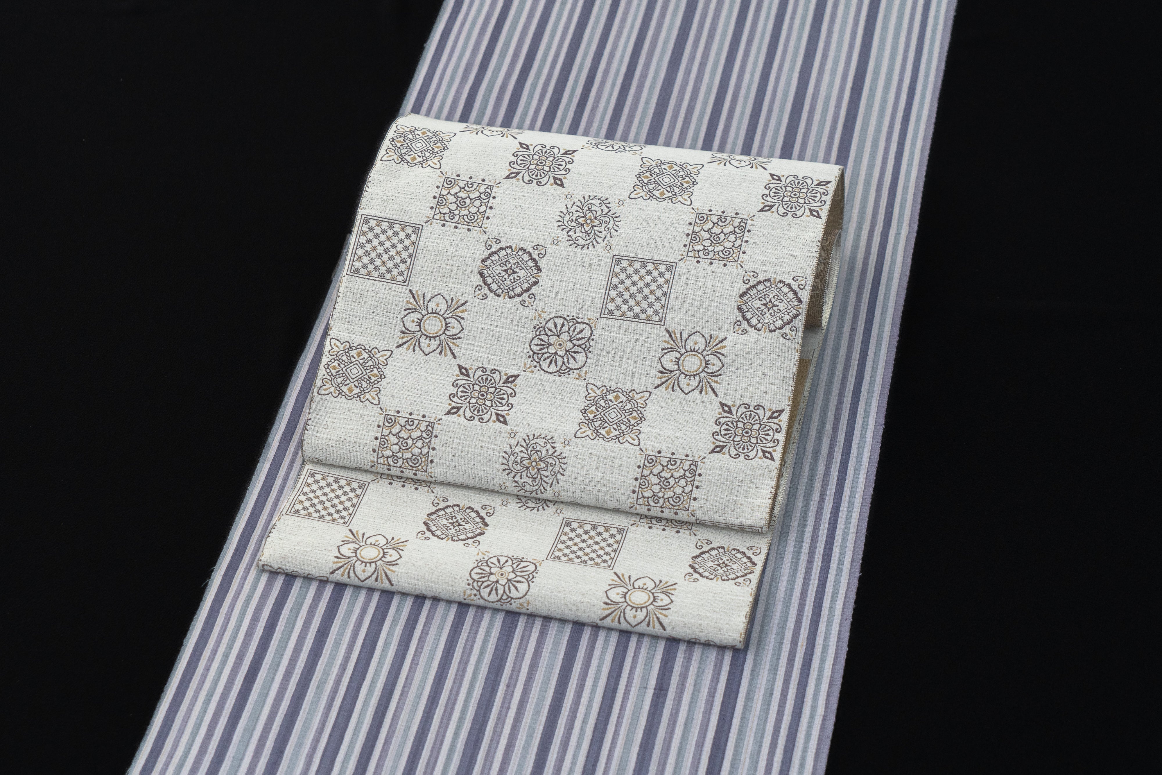 Online限定【作楽の八寸名古屋帯】ヘナ市松文様(貴久樹コラボ柄)/紹巴