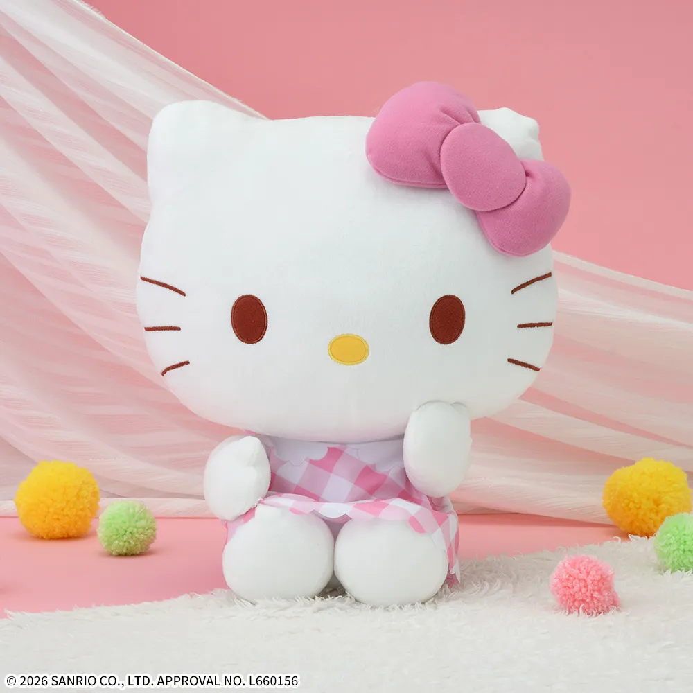 ハローキティ LLぬいぐるみ ピンクチェックVer.｜プライズ・くじ