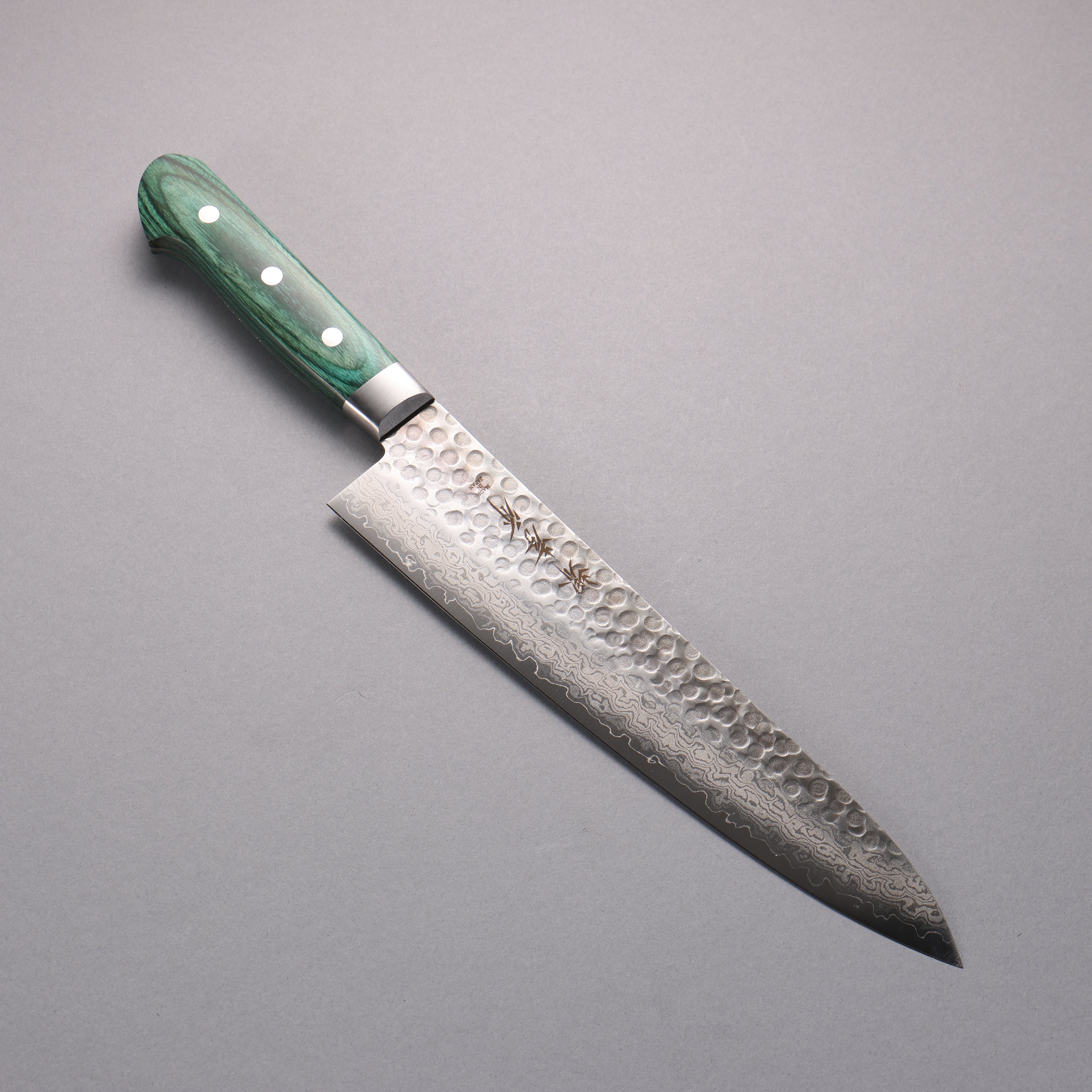堺 孝行 V金10号 17層ダマスカス 牛刀包丁 240mm 緑合板柄 – 清助刃物