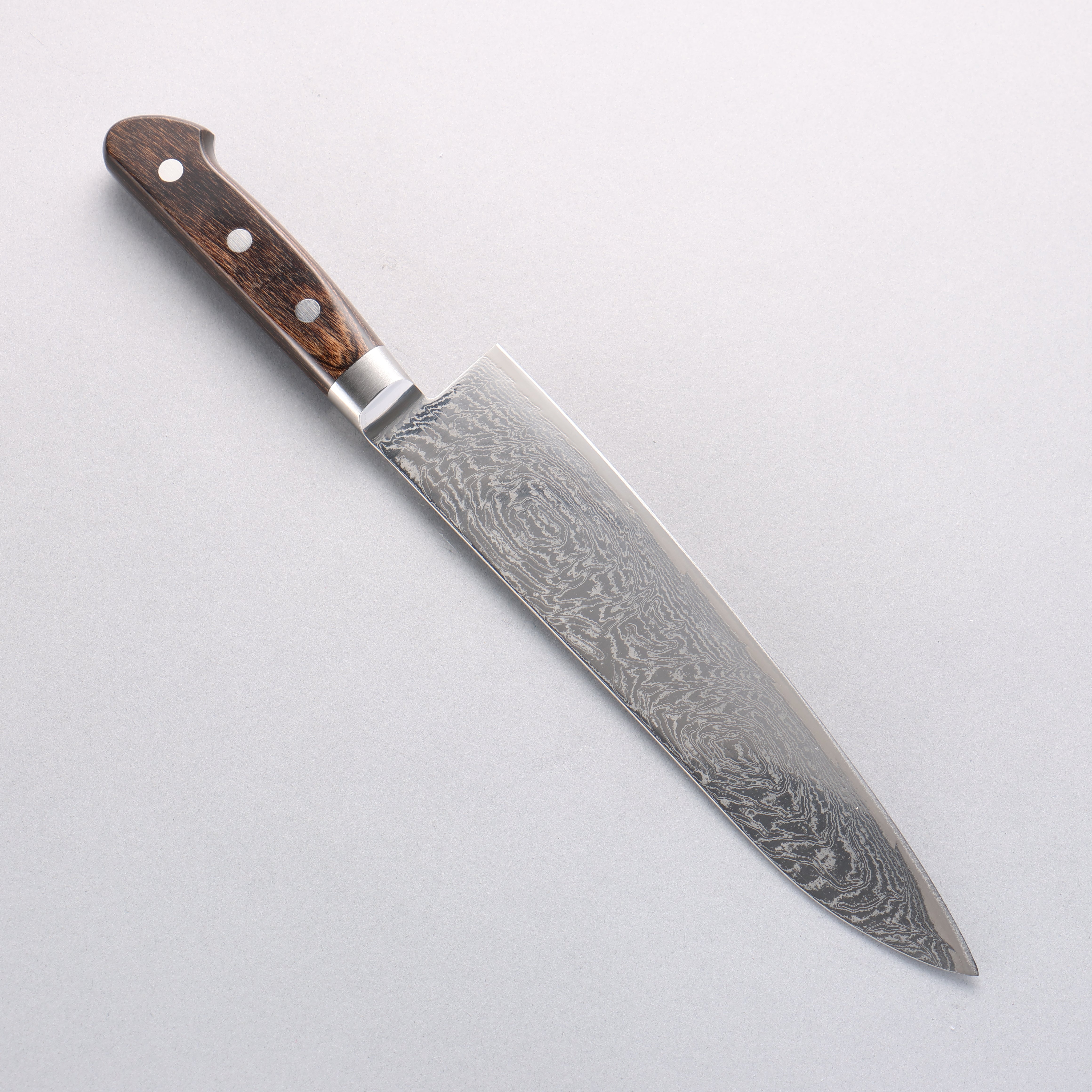 清助 波 AUS10 鏡面仕上げ ダマスカス 牛刀包丁 210mm 茶合板柄 – 清助