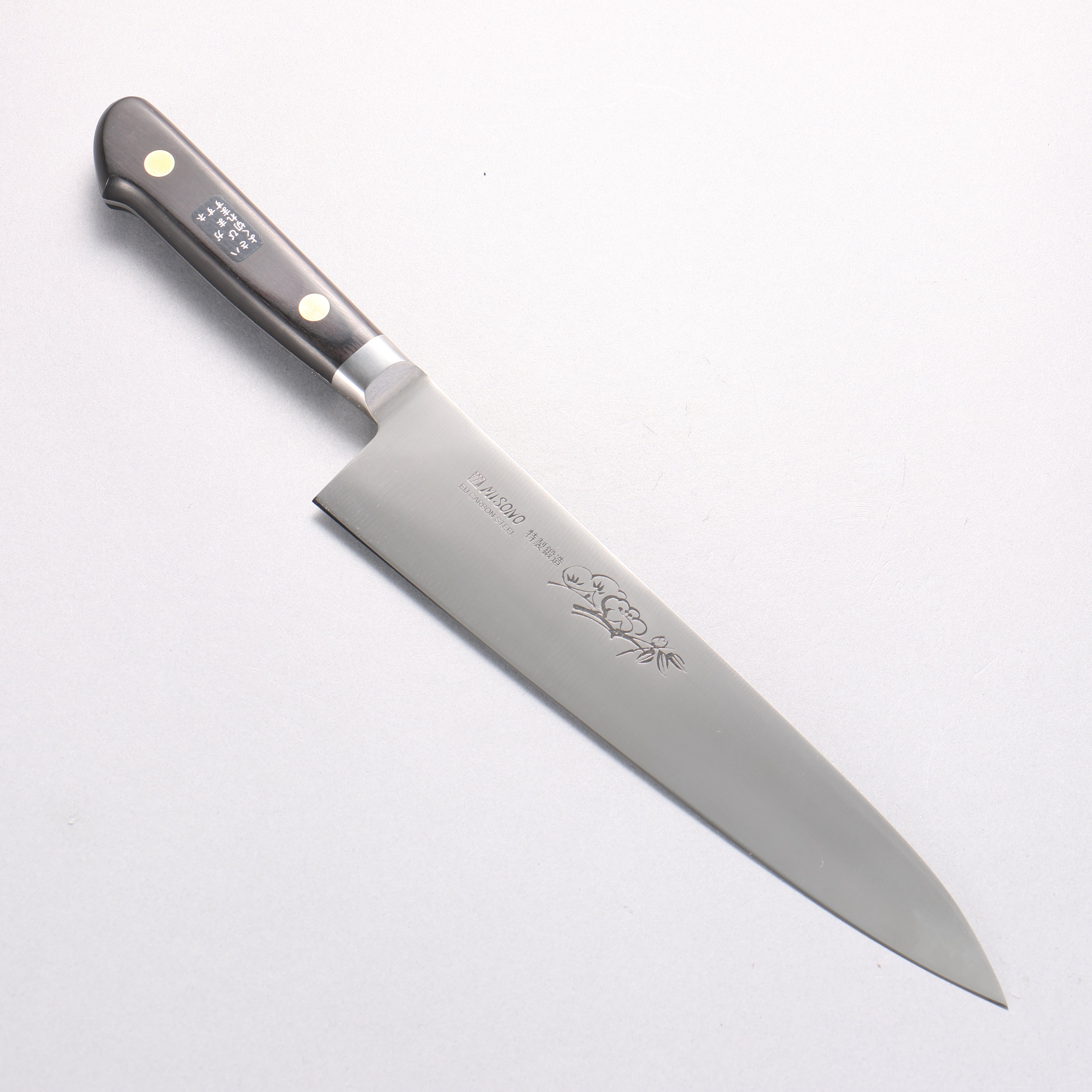 ミソノ スウェーデン鋼 梅の彫刻入り 牛刀包丁 210mm – 清助刃物 Japan