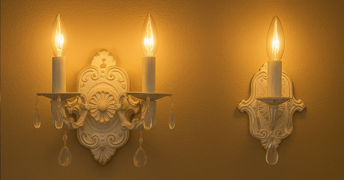 アンティークホワイト2灯壁付けブラケット照明（アンティークホワイト