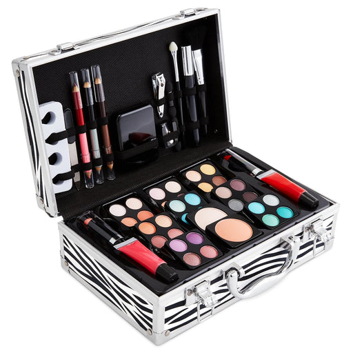 79-Piece Makeup Kit Set – White Zebra Case with Carrying Handle