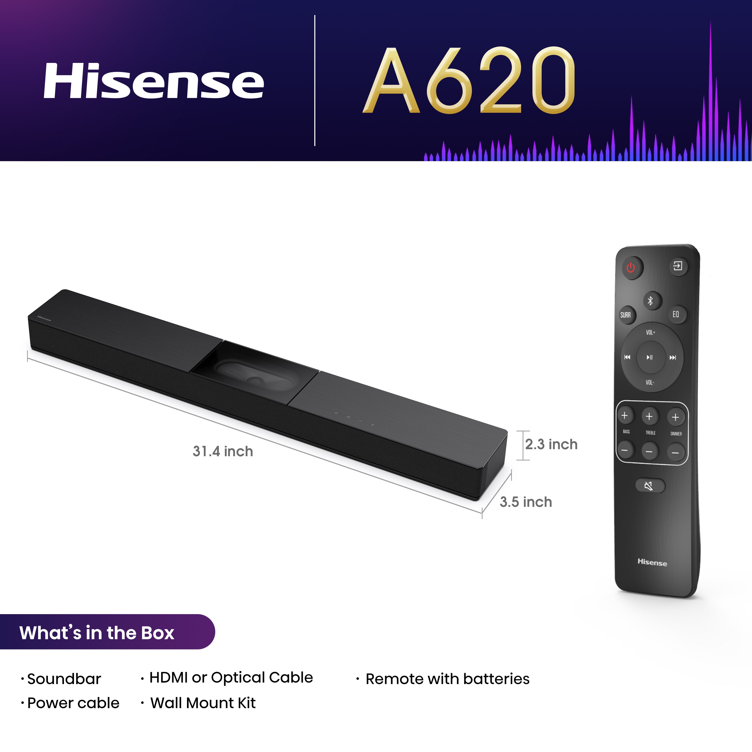 Hisense A620 2.1ch All-in-one Dolby Dightal /DTS Virtual: X, Sound Bar