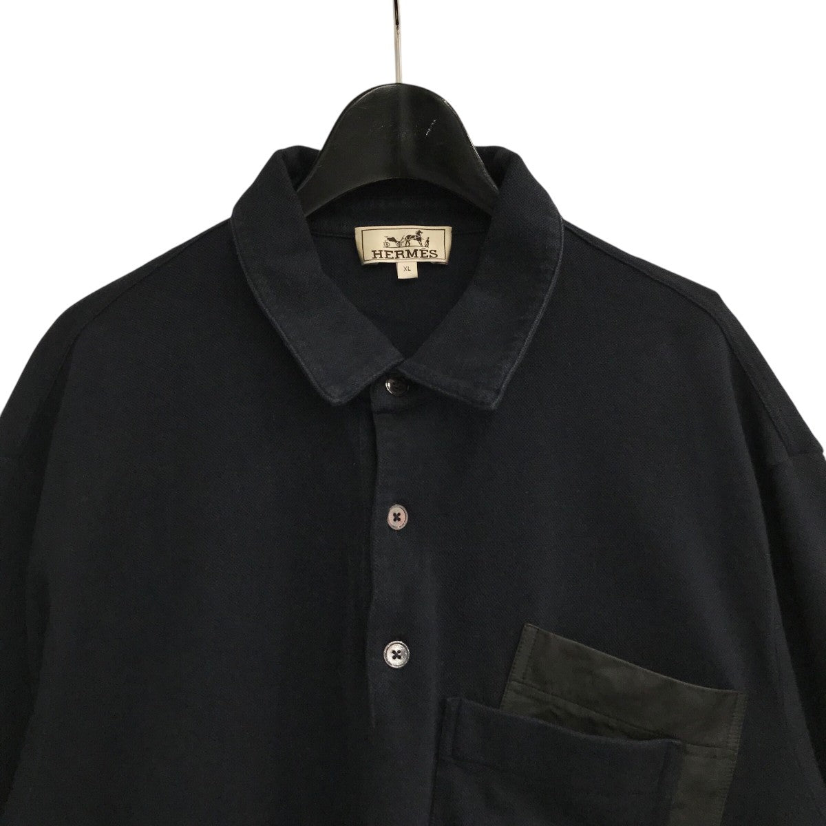 HERMES(エルメス) 24SSレザーポケットポロシャツ ネイビー サイズ XL