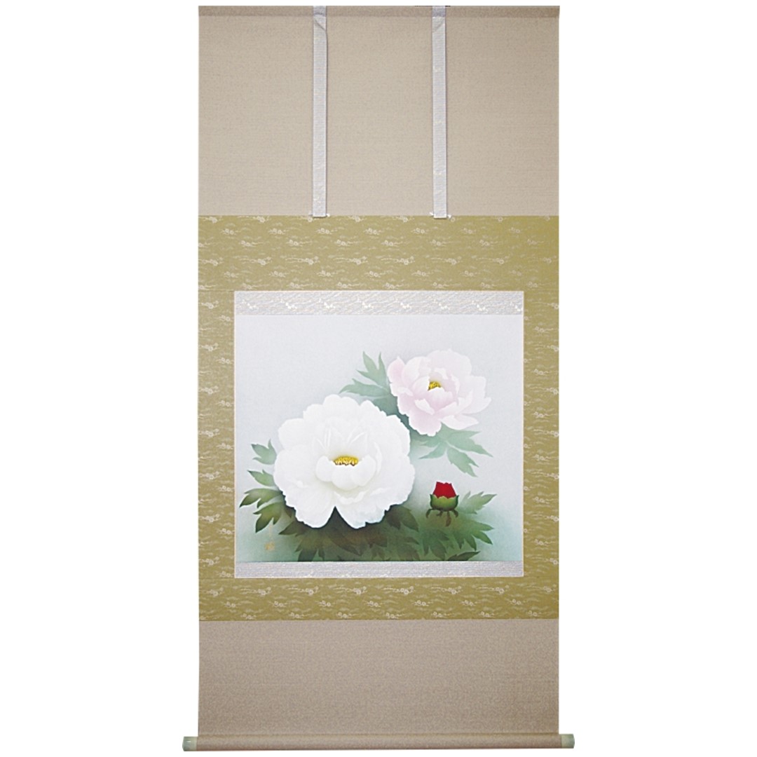 楽天市場】掛け軸 掛軸（かけじく） 紅白牡丹（中川 幸彦）＜太巻二