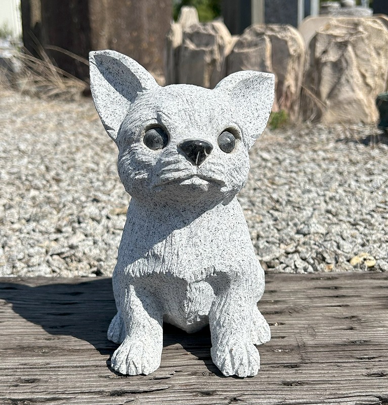 天然御影石 犬モチーフ石彫 水鉢・花器 置物 庭園装飾 天然御影石 犬