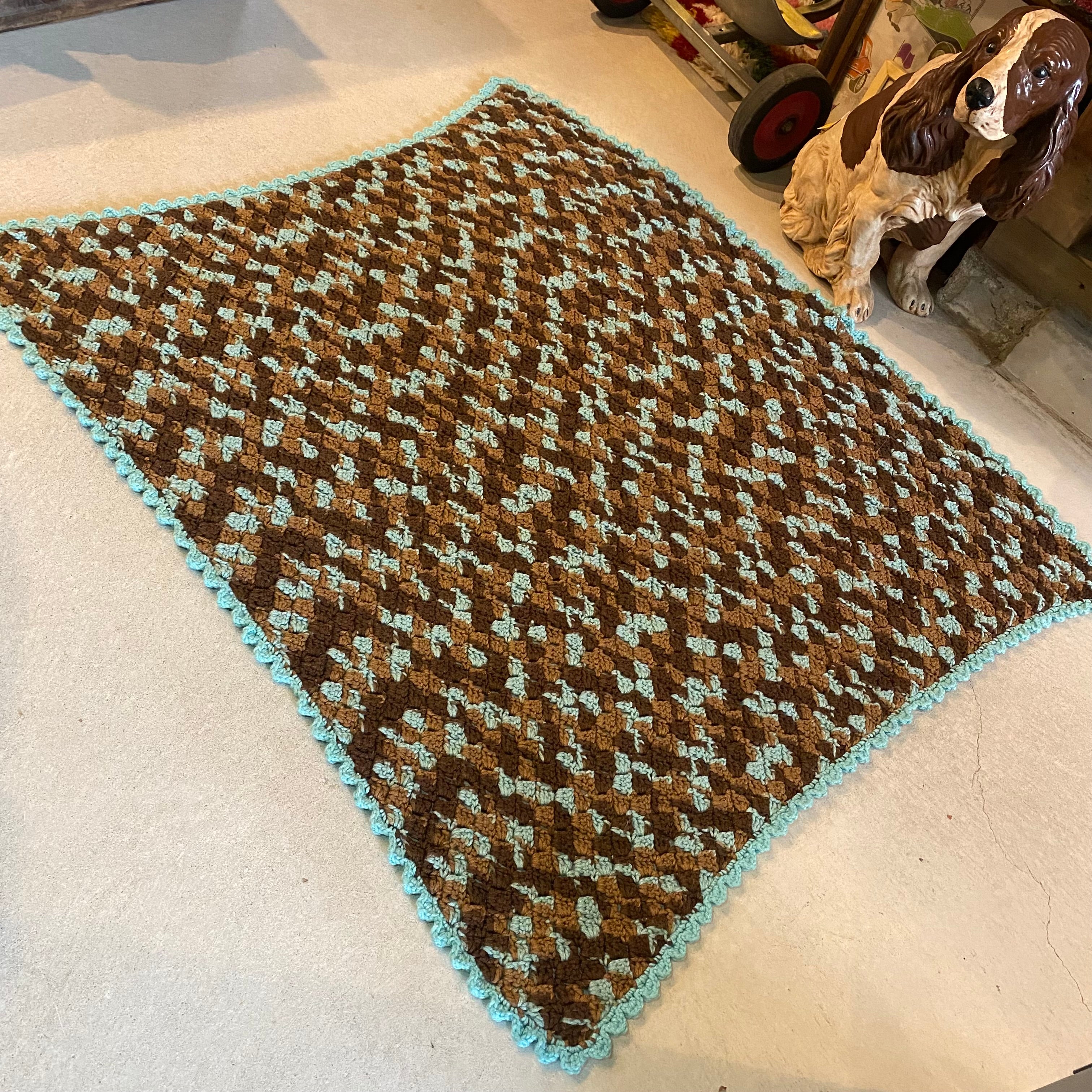 1970s USA vintage】グラニーブランケット ブルー×ブラウン – 雑貨屋ポッポ