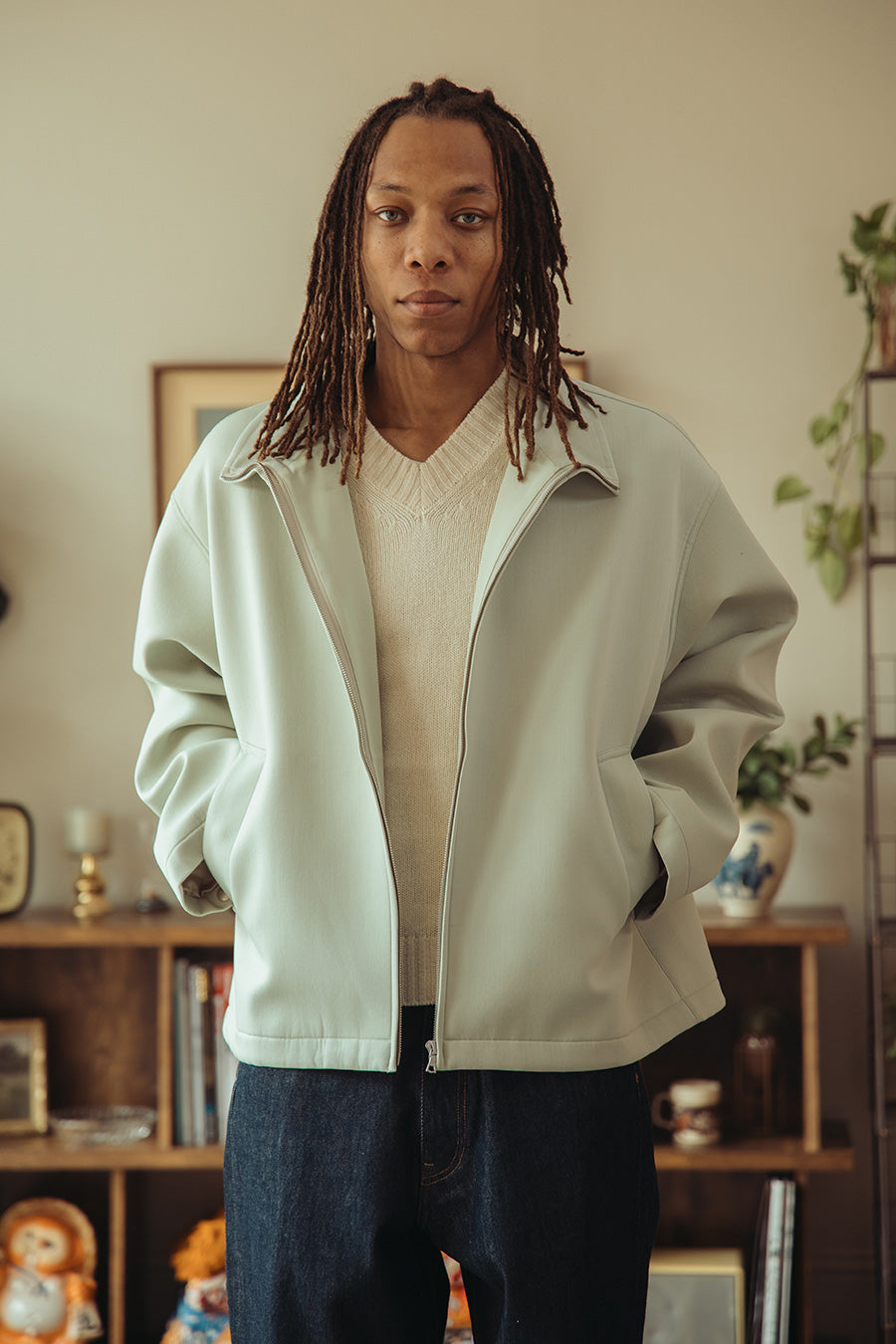 Auralee Sponge Wool Twill Zip Blouson | Pale Green | Canoe Club