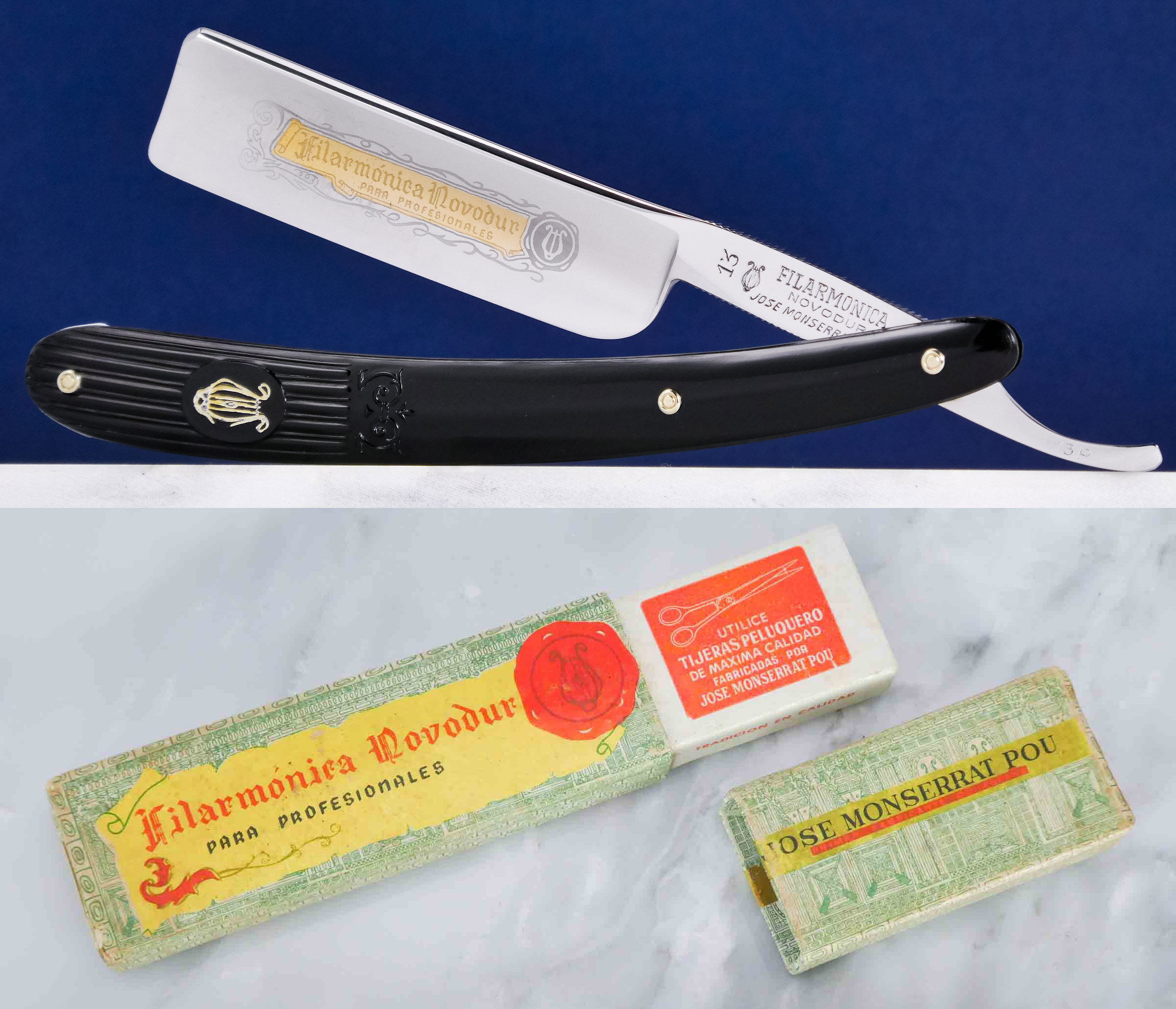 Vintage Filarmonica 13P Novodur Made In Spain Straight Razor