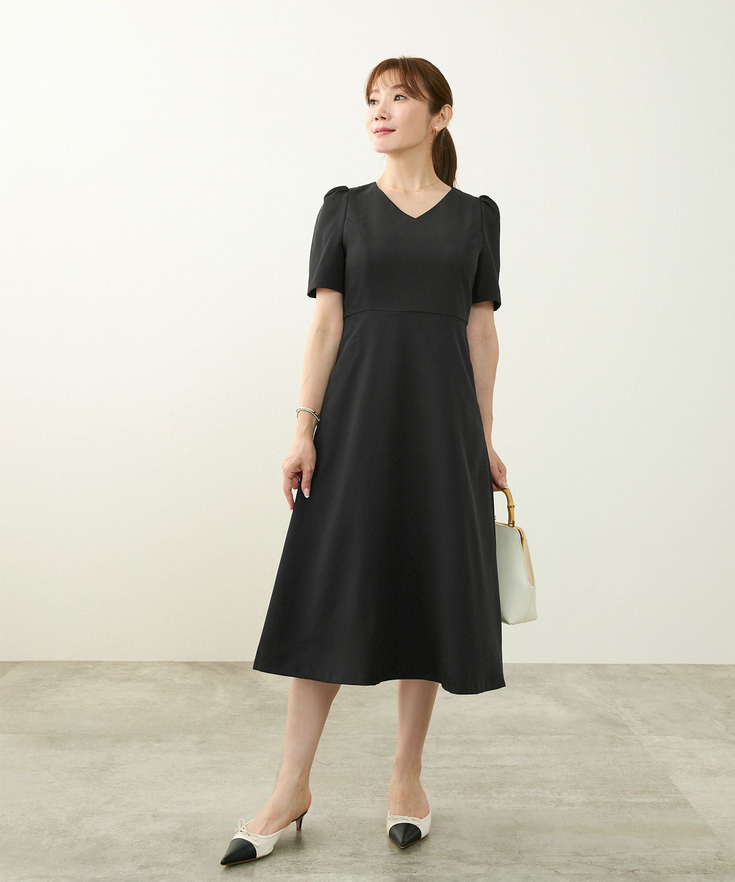 ワンピース レース襟 フィット&フレア 半袖｜冠婚葬祭、七五三、お