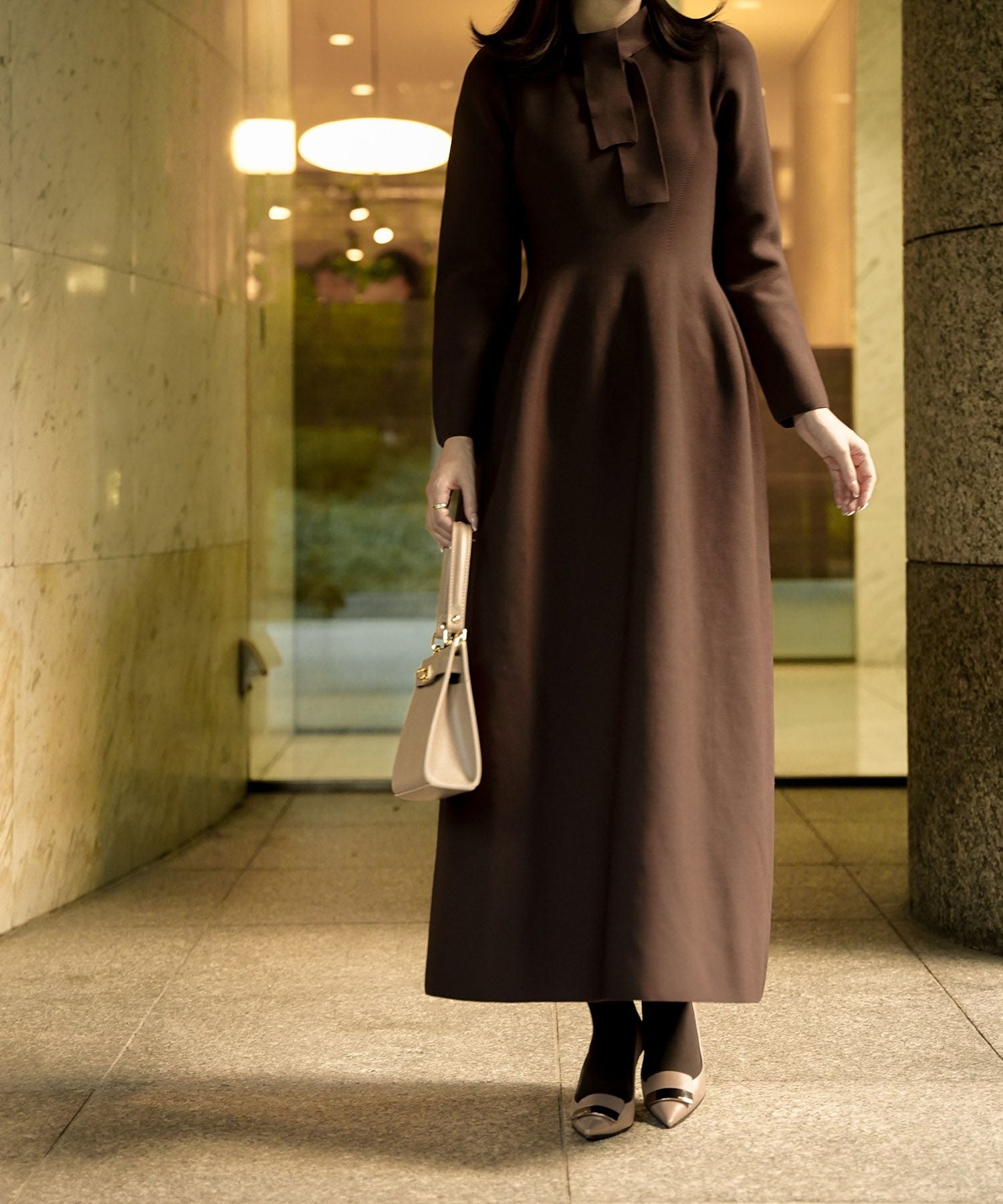 ボウタイ ホールガーメント ニット ワンピース HUIT 全3色｜hit341