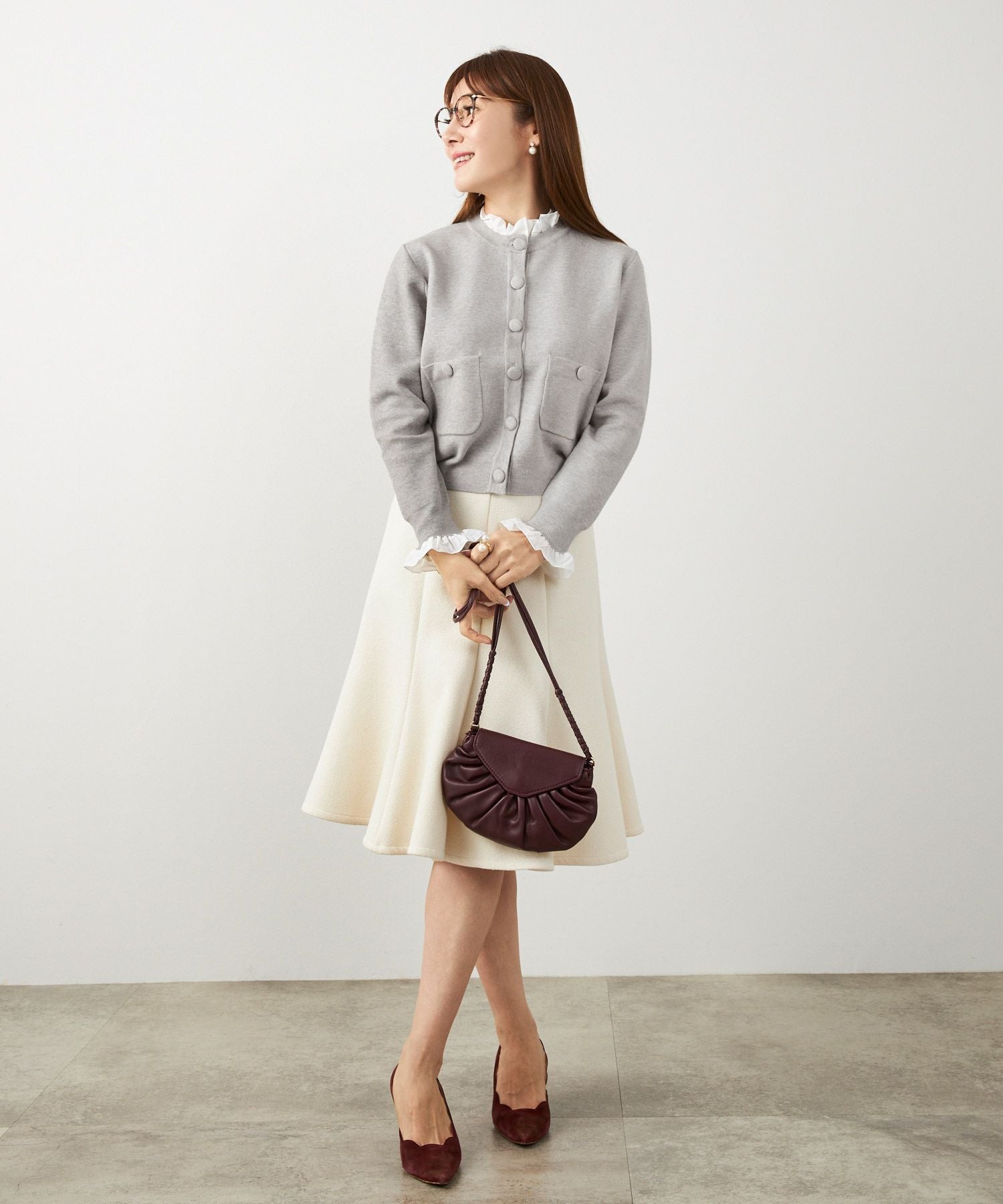 ミラノリブ フリル付き ニット カーディガン Liala×PG 全5色｜lpg441