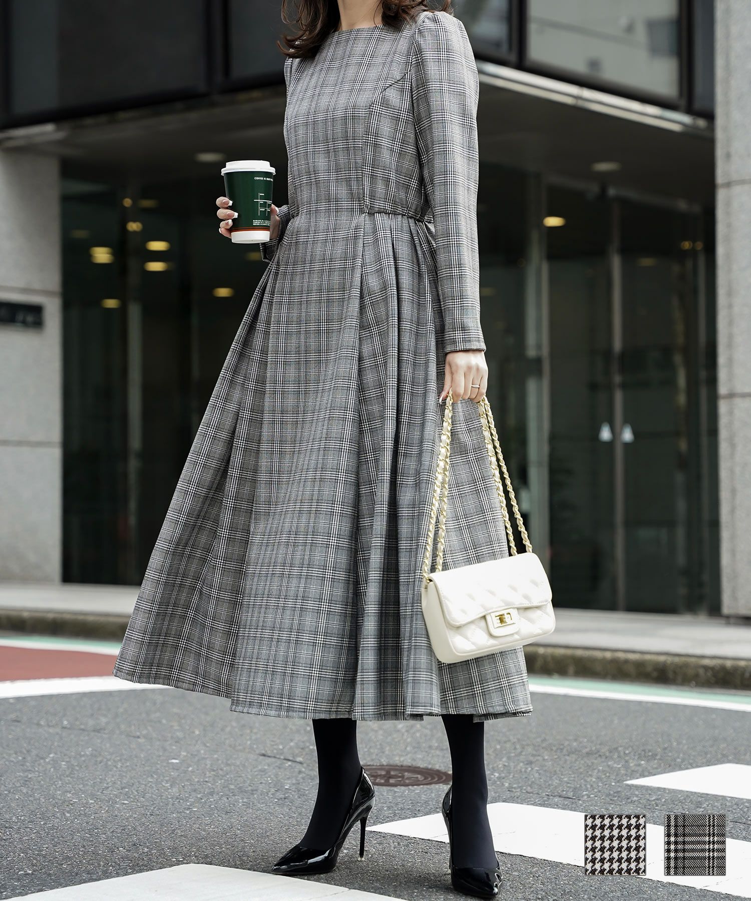 チェック柄 ワンピース HUIT 全2色｜hit341-0207【1】 - 長袖・七分袖