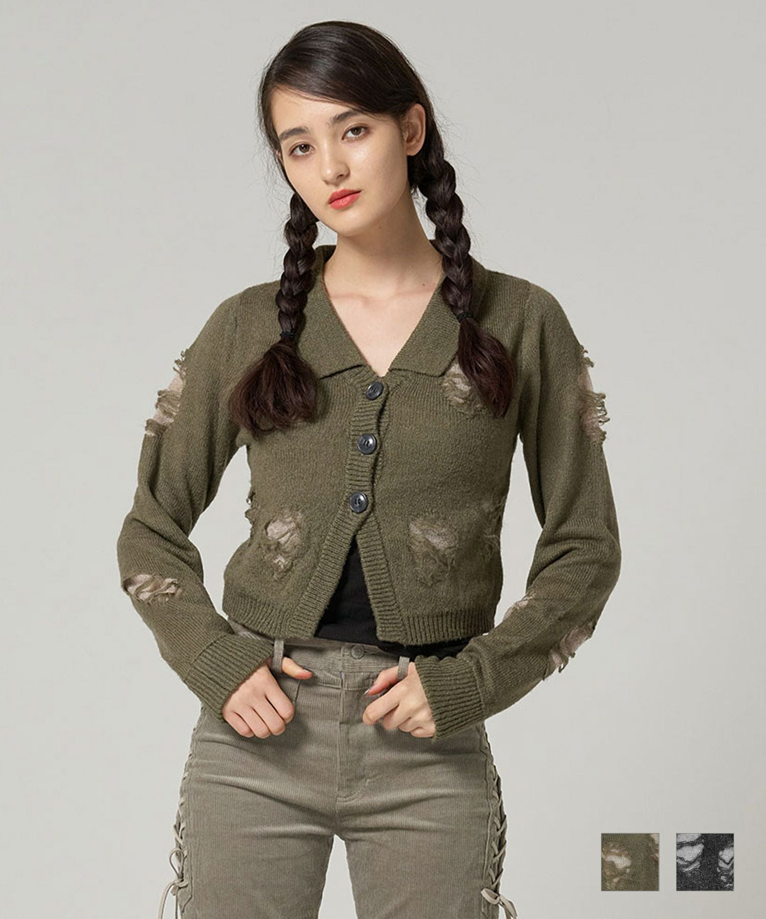 Special-Price-SALE ダメージ風 ニットカーディガン TINA：JOJUN 全2色