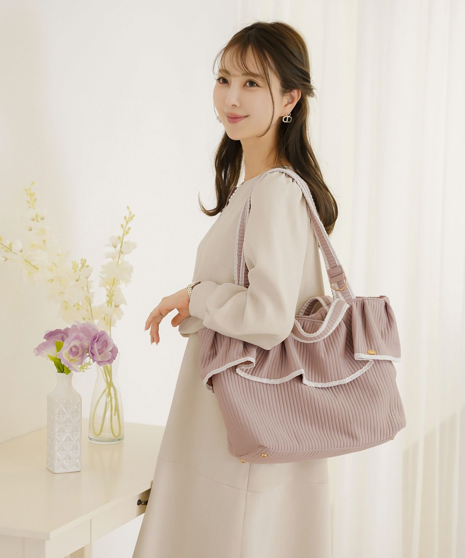 フリルヘム ヌビ トートバッグ le reve vaniller 全5色｜lvn922-2050