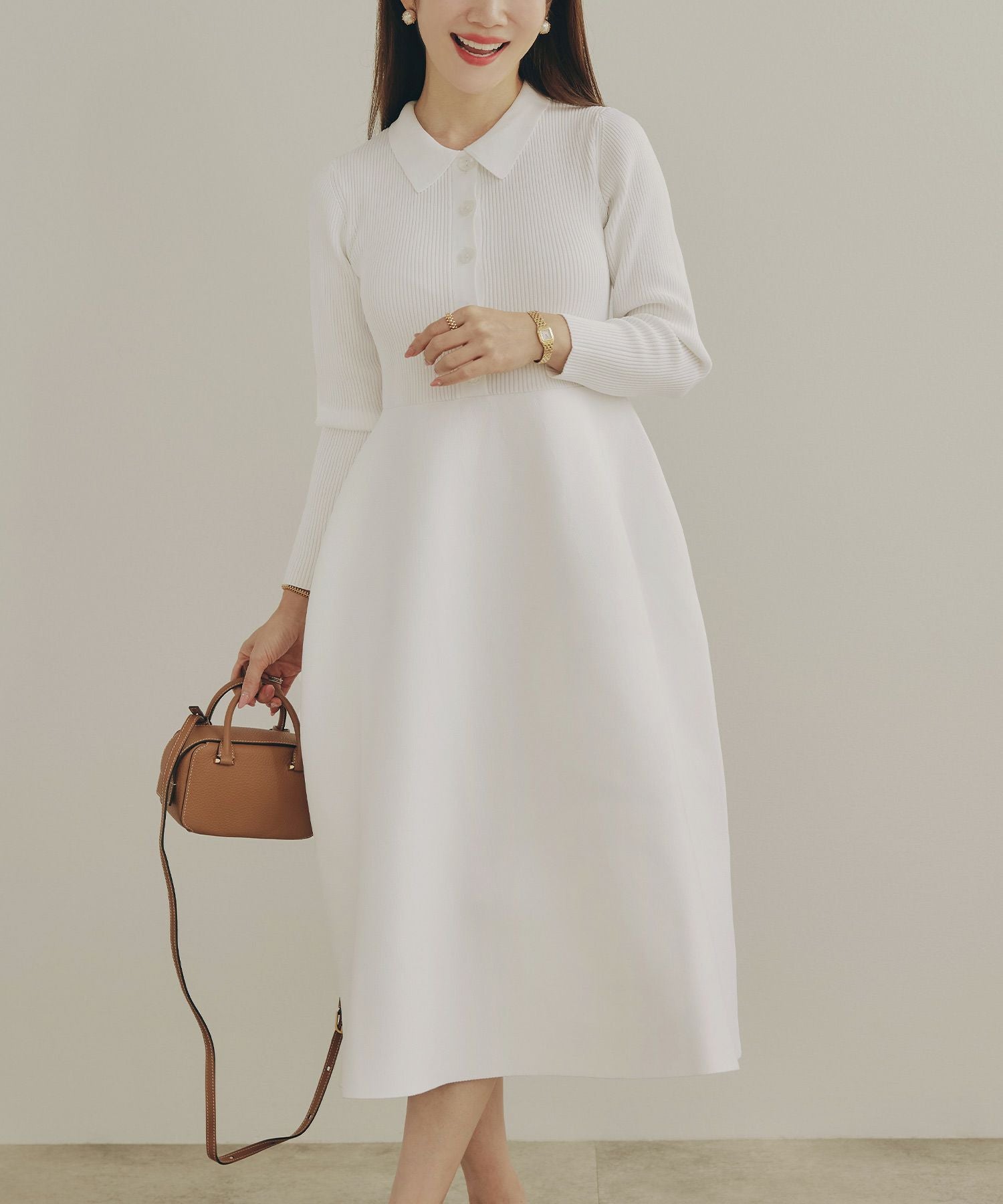 ミラノリブ 襟付き ニット ワンピース Liala×PG 全3色｜lpg331-2192【2