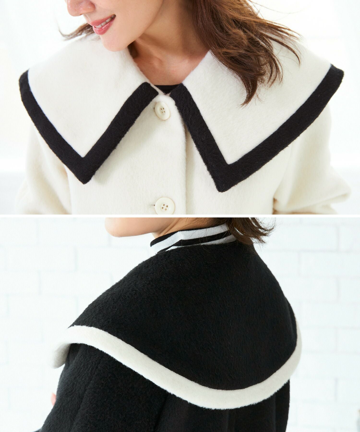 OUTLET-SALE バイカラー パイピング BIG襟 コート Liala×PG 全3色