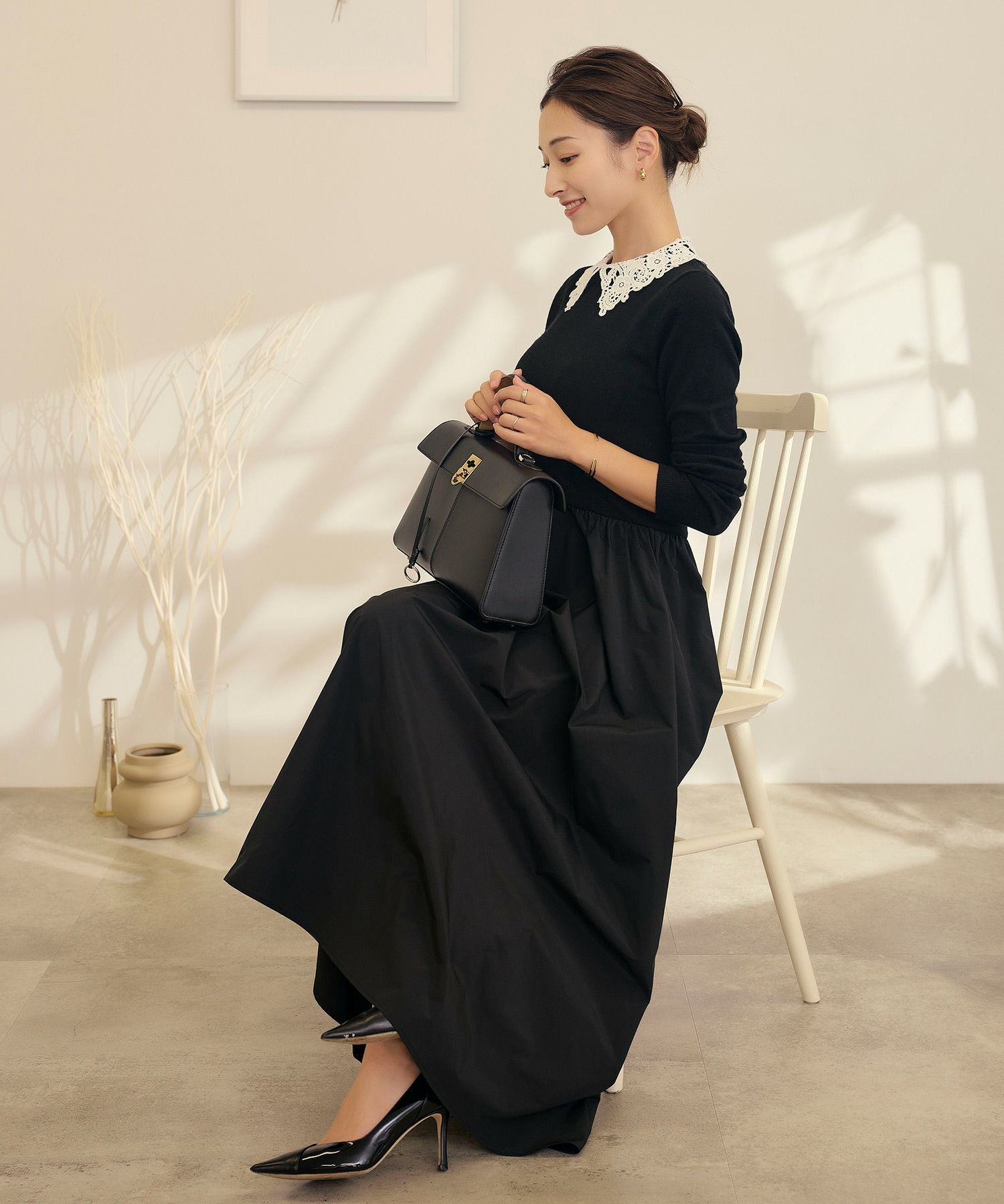 襟付き ニット タフタ ワンピース lieulien×吉田理紗 全2色｜lul412