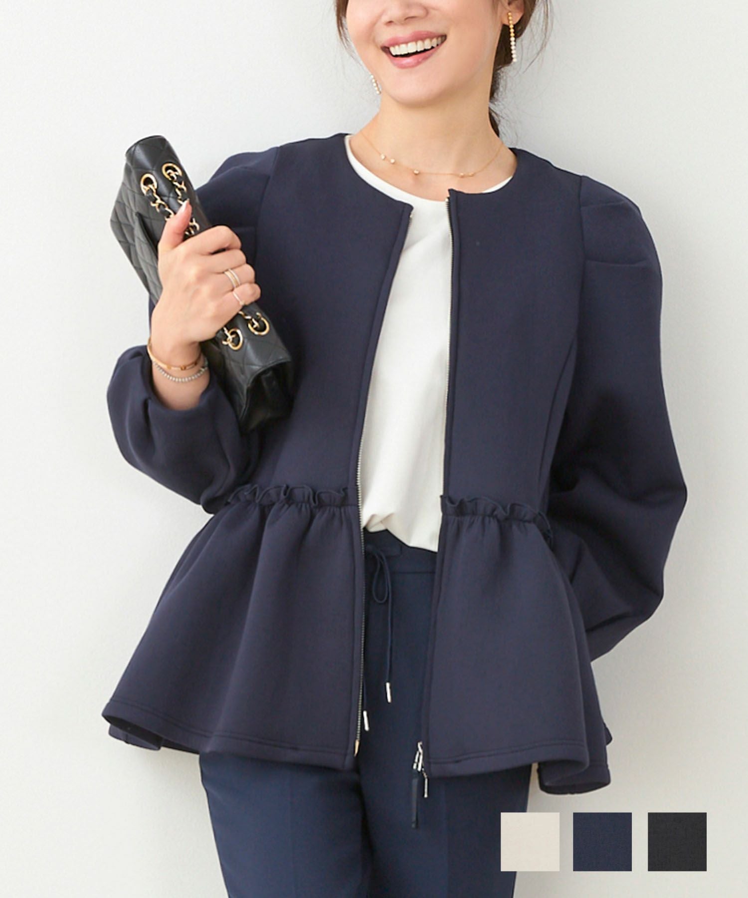 ダンボールニット ペプラム パフ袖 ショートジャケット Liala×PG 全3色