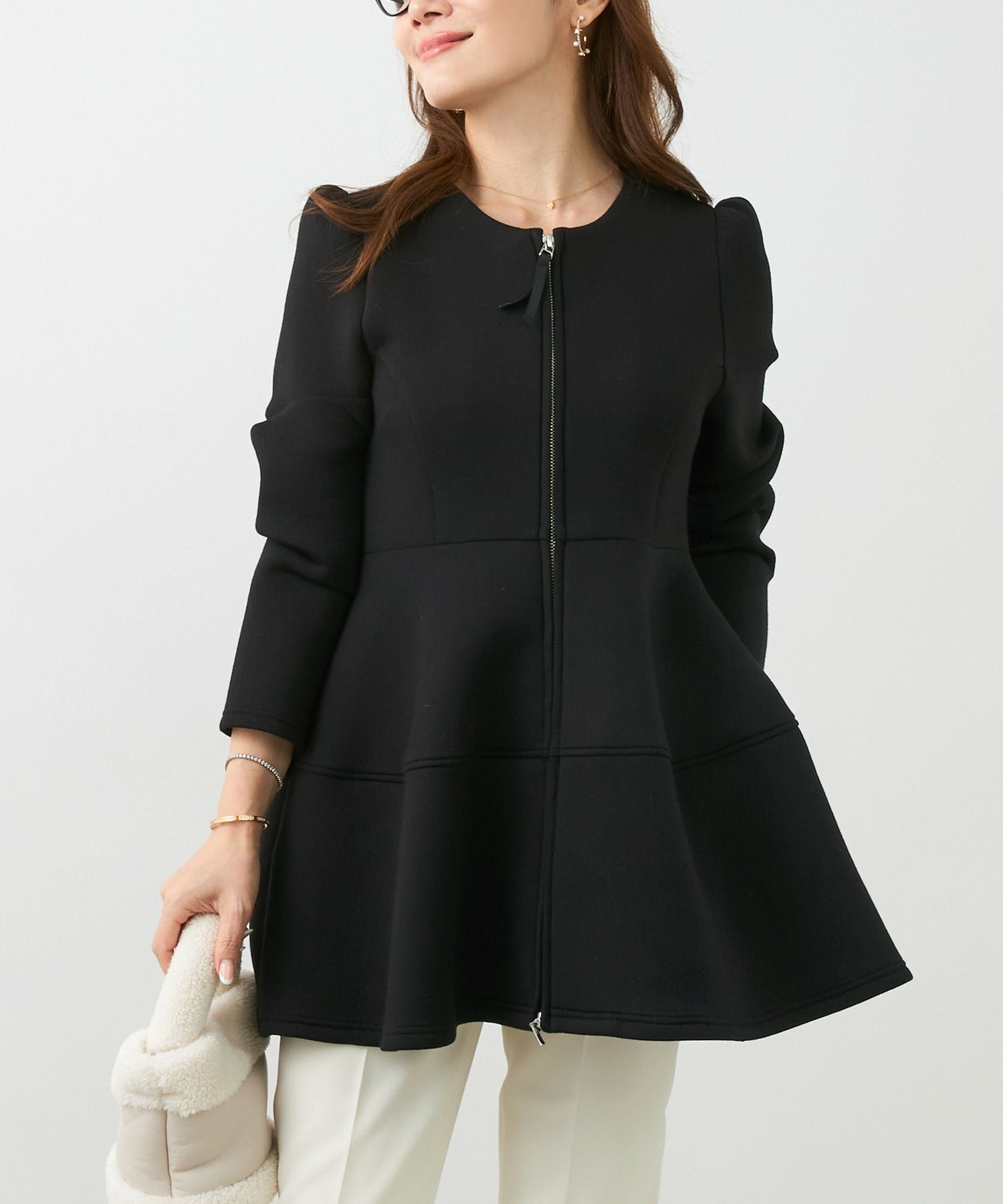 ダンボールニット 2段フリル ペプラム ノーカラージャケット Liala×PG