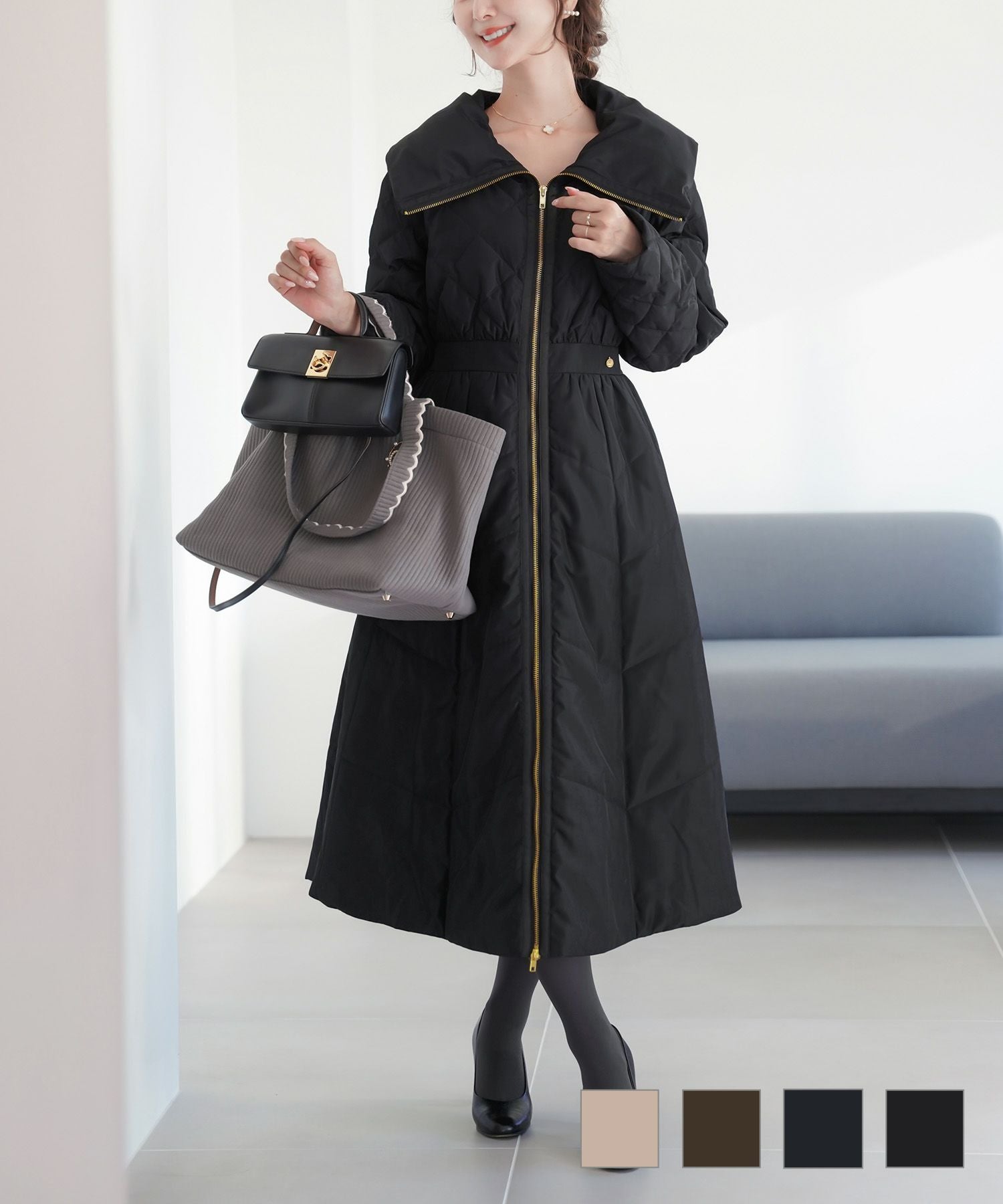 ビッグカラー フレア ダウン ドレスコート le reve vaniller 全4色