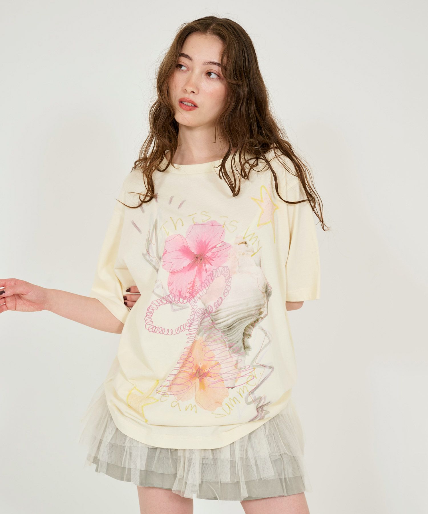 TINA：JOJUN 小花柄 フリルキャミワンピース アイボリー