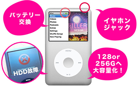 iPodclassic修理、iPodnano修理