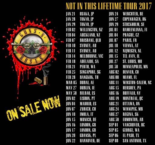 Guns N' Roses' 2017 tour dates include Japan, Australia, Europe