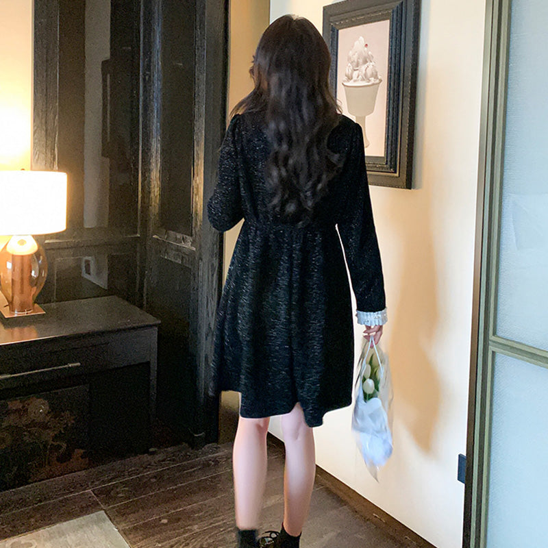 リボン付きオケージョンミニワンピース 黒 春/秋 大人可愛い