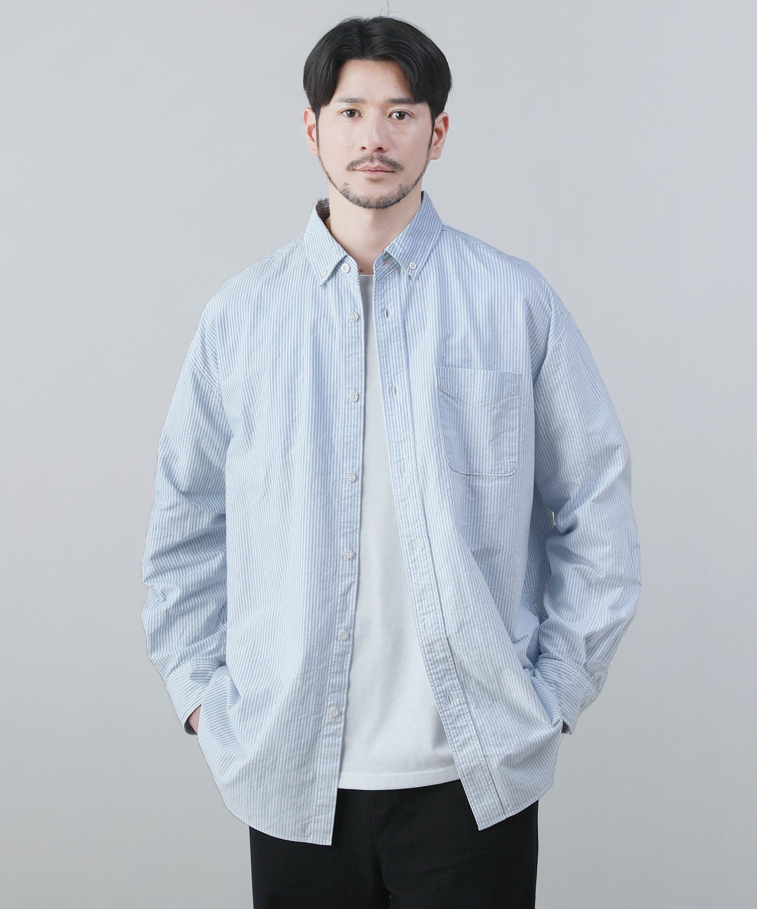 日本製播州織オックスフォードストライプボタンダウンボクシーAライン