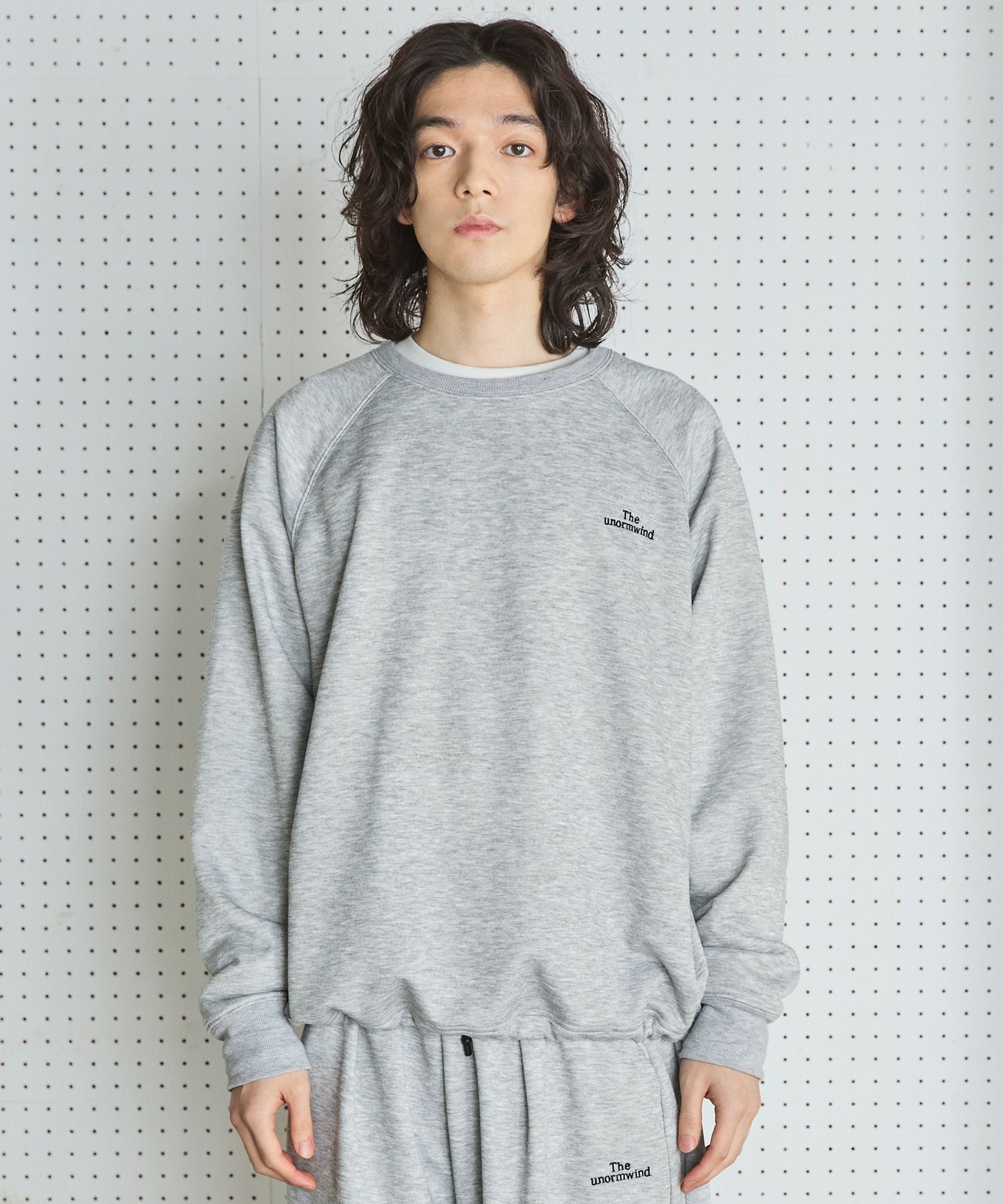 セットアップ対応】ブランド刺繍ロゴ裾ドローコードラグラン配色長袖