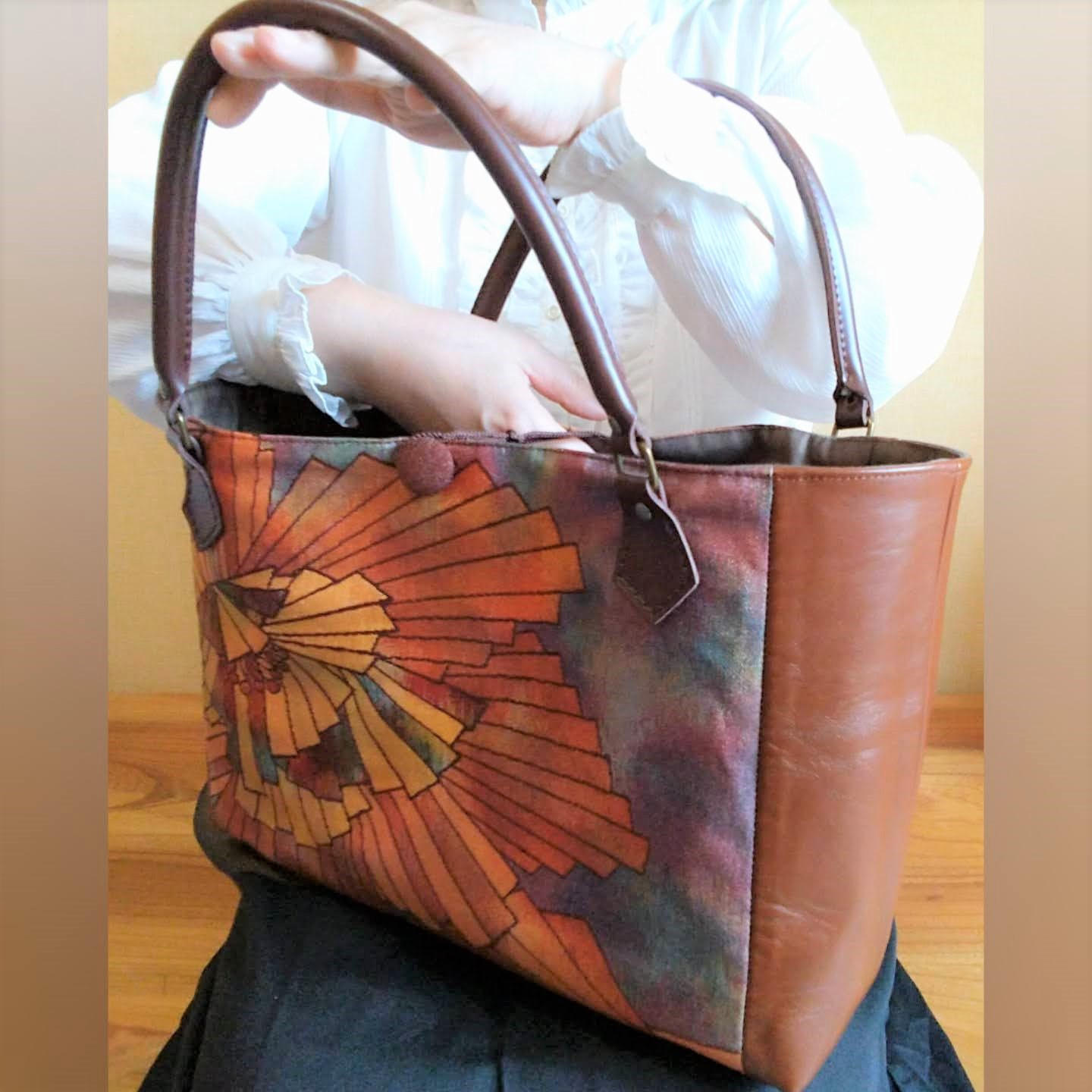 本革と帯のコラボ】～帯リメイクの和装バッグに本革を加えて、豪華な