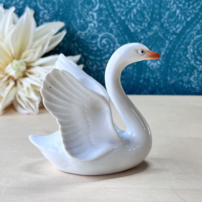 オールド深川製磁 白鳥 スワン 置物 磁器 antique vintage swan