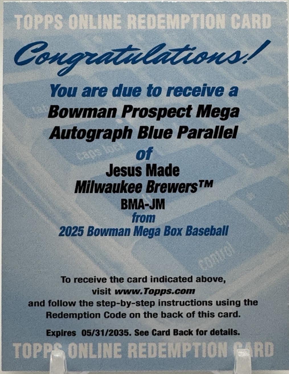 Jesus Made [Blue Refractor] #BMA-JM Prices | 2025 Bowman Prospect