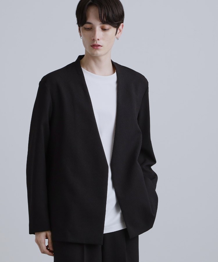 セットアップ対応】テッククレープノーカラージャケット（テーラード