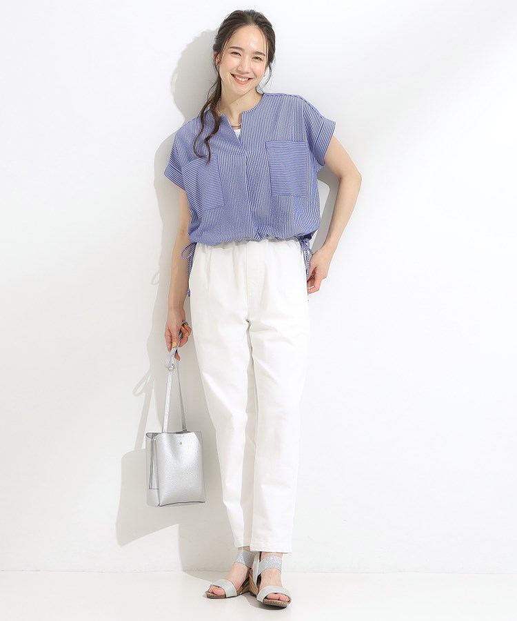 洗える/S-LL】シルエット変化を楽しめる サッカーストライプ柄