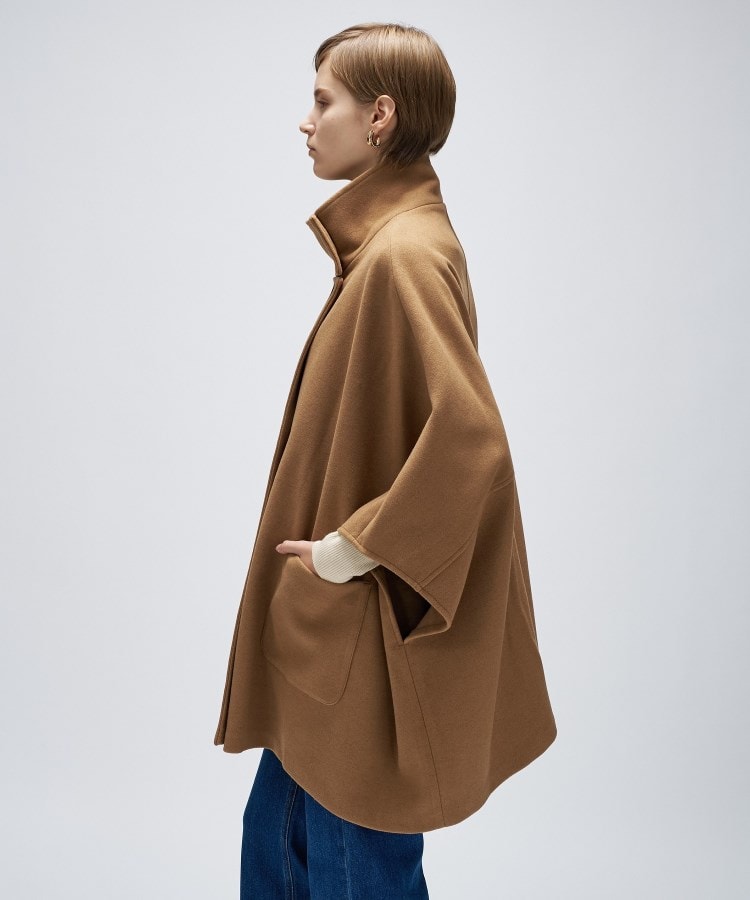 手洗い可】メルトンジャージポンチョコート（スタンドカラーコート