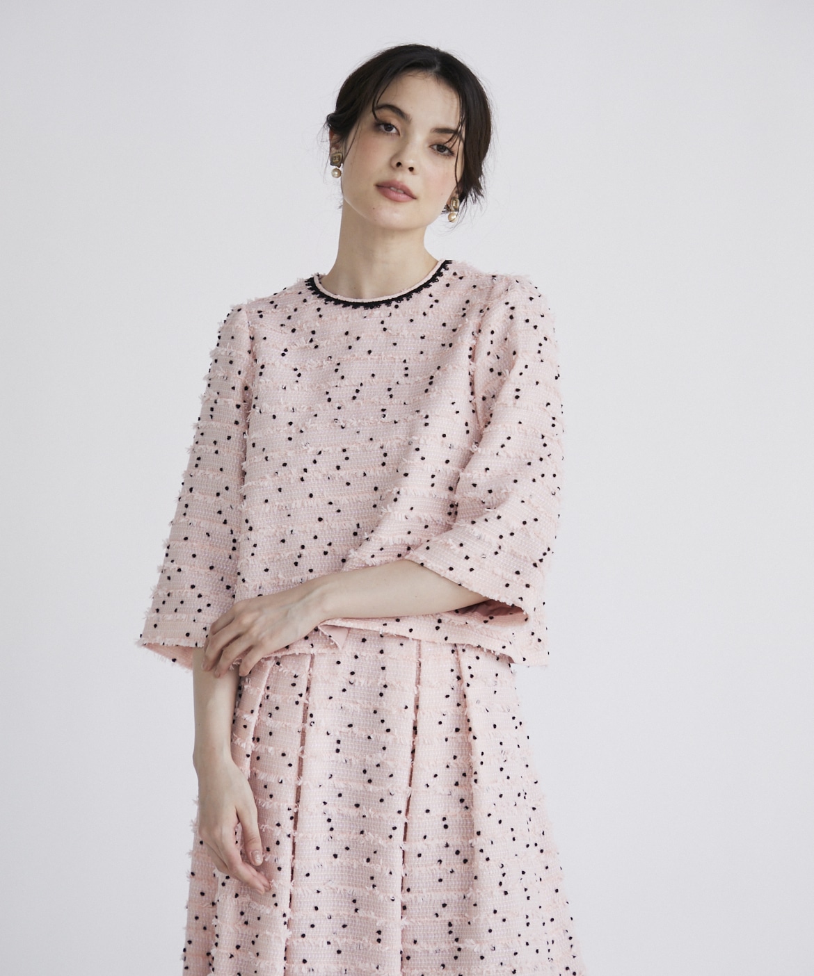 M マーリエル カセット ☆ラメスパンコールツイードブラウス M Maglie