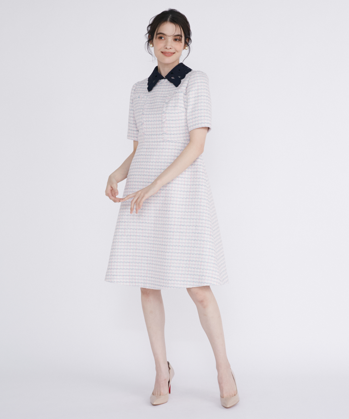 M Maglie le cassetto》ファンシーツイードワンピース《Linton Tweeds