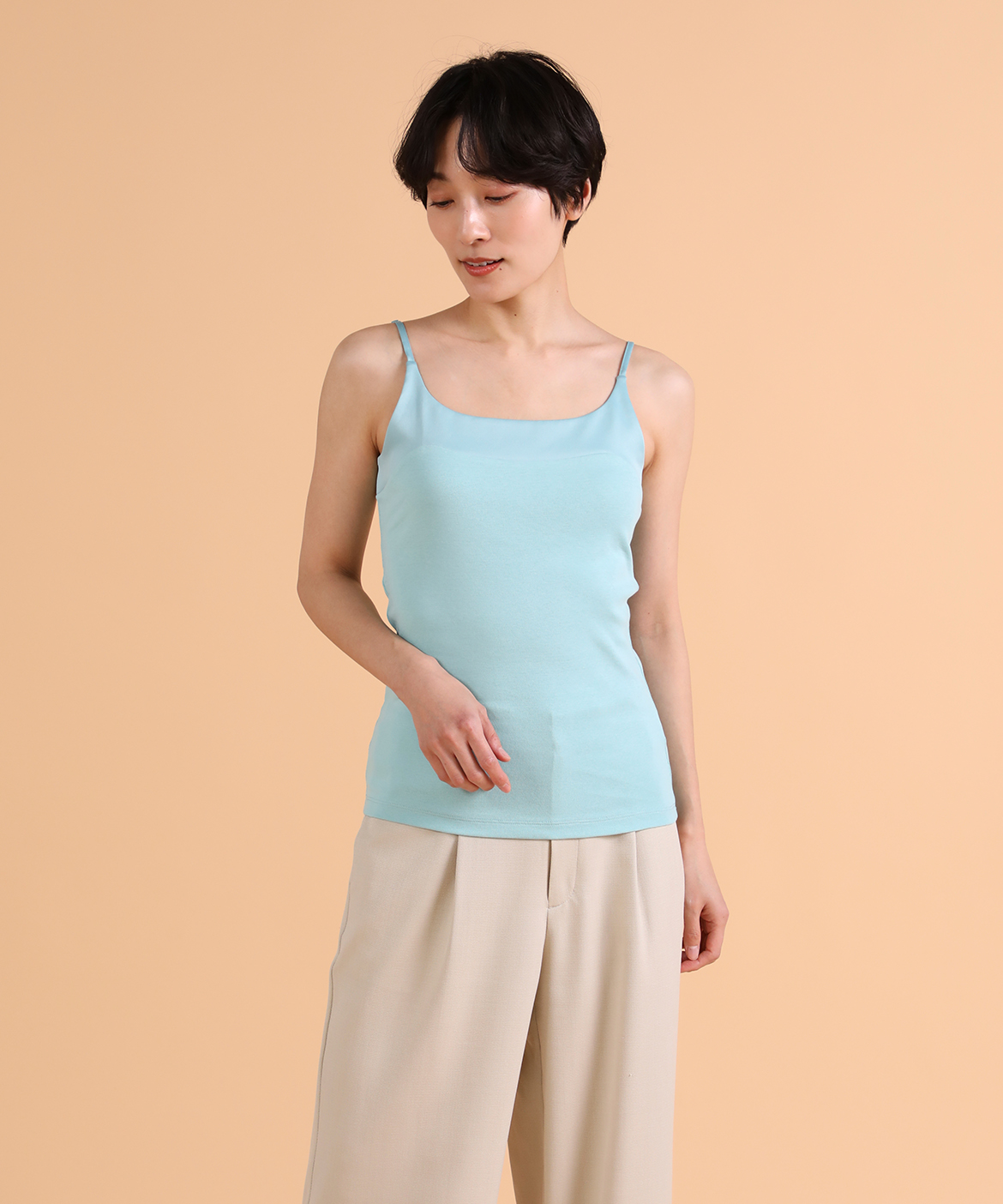 サテン切り替えキャミソール《スビン綿MIXフライス》｜DAY by DAY It's