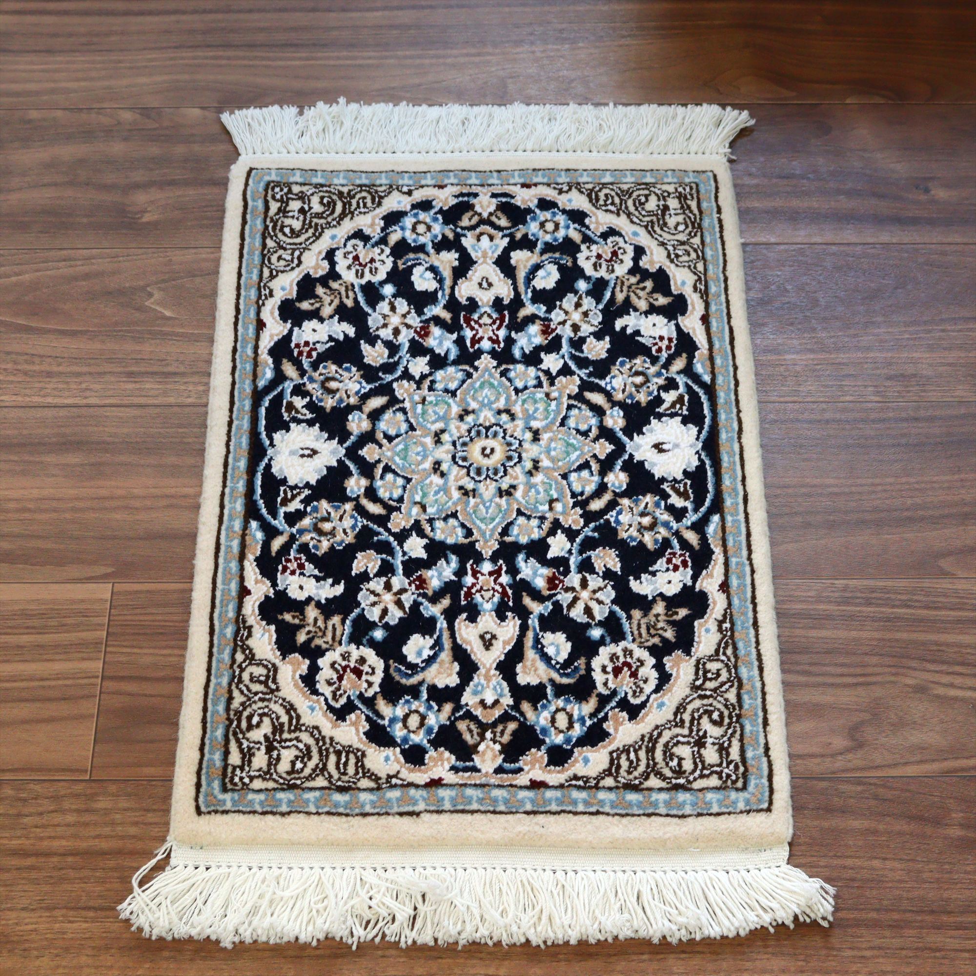 キリムスタイル / ペルシャ絨毯 ナイン産60×40cm Nain 9La/ ネイビー